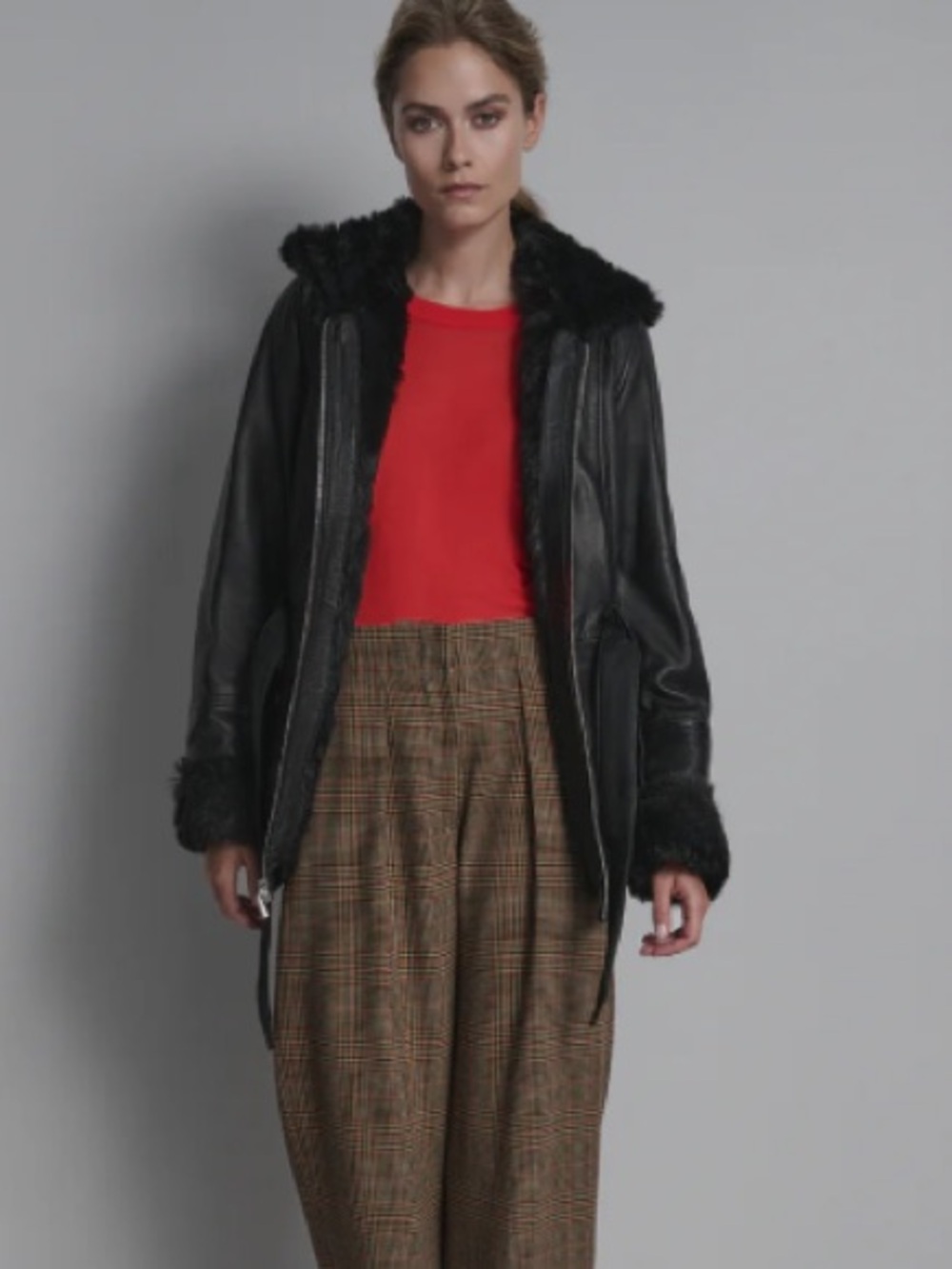 Wilsons Leather Faux Fur Belted Trench Jacket with Asymmetrical Zip - Picture 2 of 16